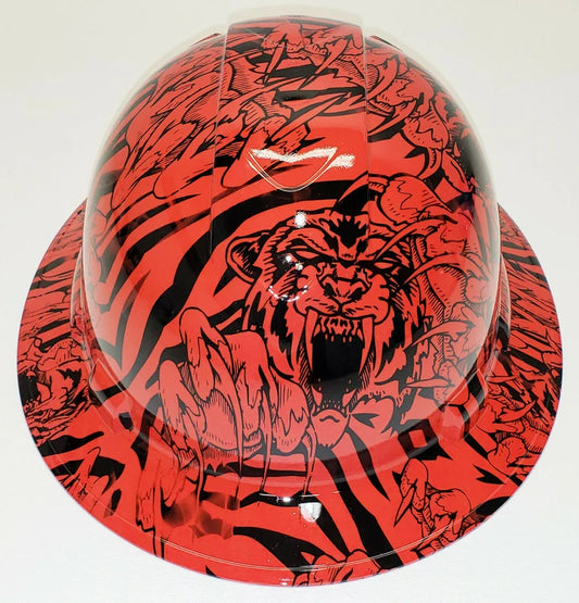 Custom Hydro Dipped Hard Hat Red King Tiger Full Brim Ridgeline