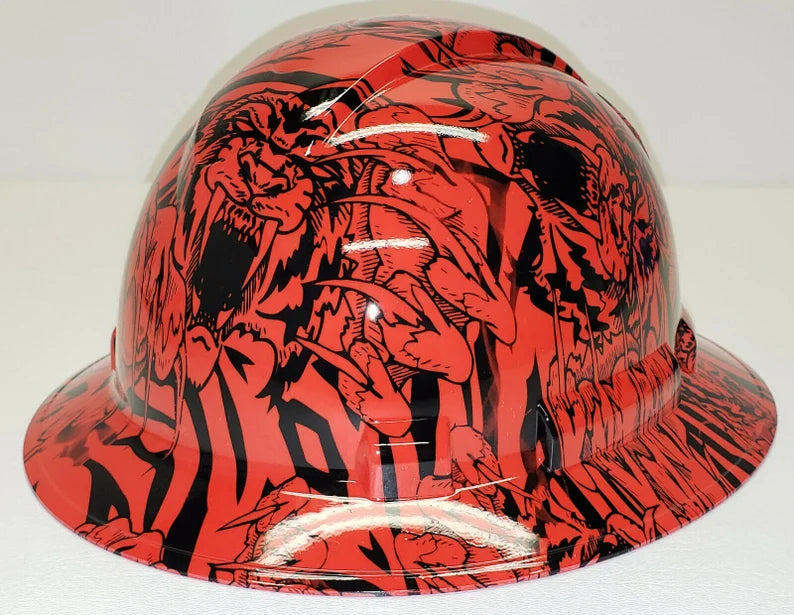 Custom Hydro Dipped Hard Hat Red King Tiger Full Brim Ridgeline