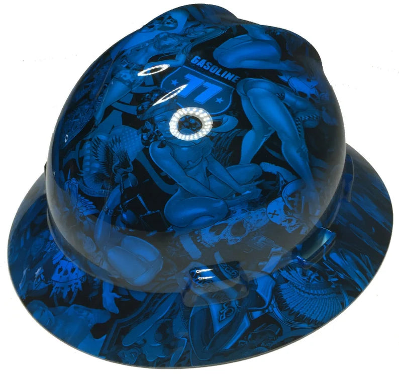 Hydro Dipped MSA V-Gard Full Brim Custom Oriental Blue Naughty Boy