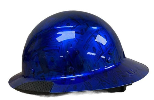 Custom Blue Kandy 100 Dollar Bills Lift DAX Carbon Fiber HDC-15KG Full Brim Hard Hat