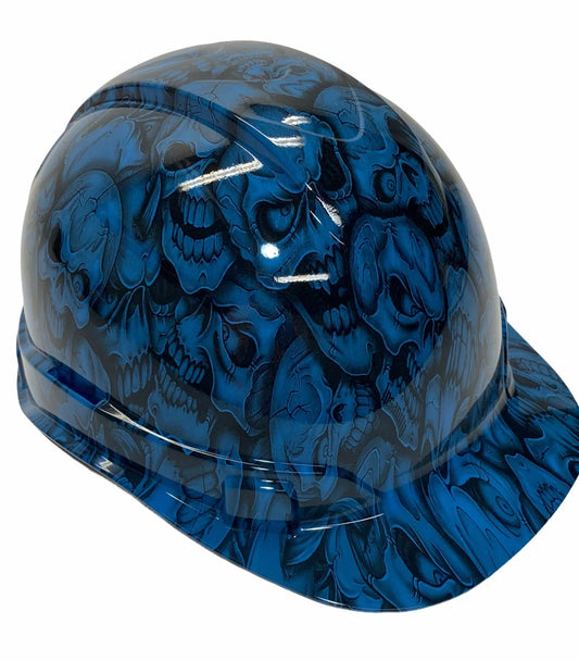 Custom Hard Hat Light Blue Insanity Skulls Skin Cap Style Ridgeline