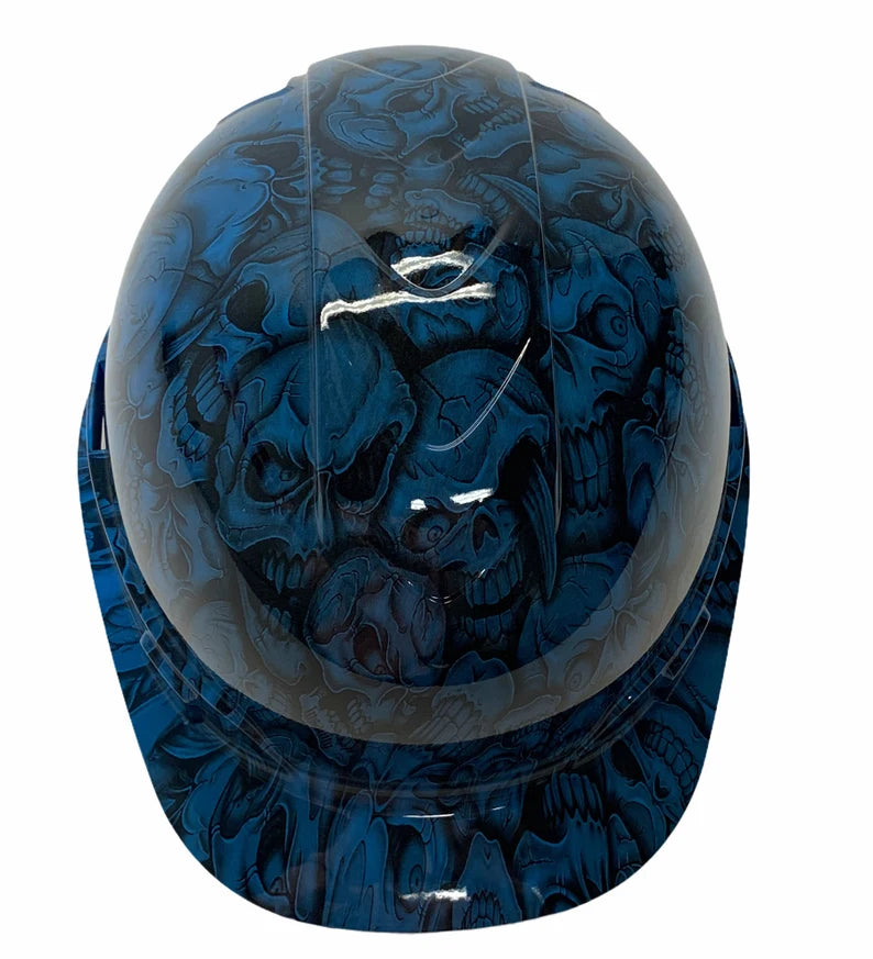 Custom Hard Hat Light Blue Insanity Skulls Skin Cap Style Ridgeline