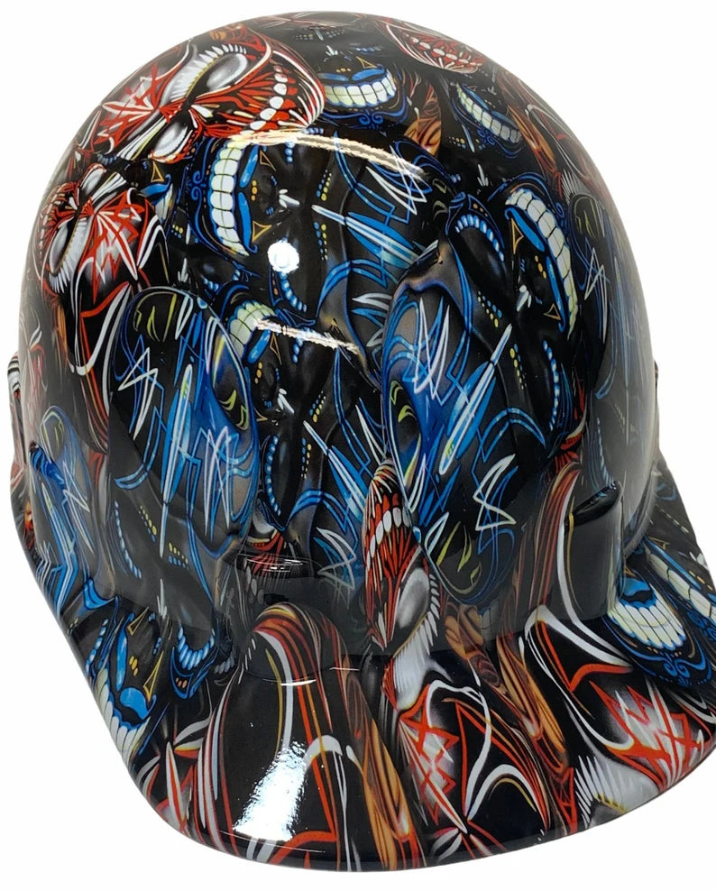 Custom Hydro Dipped Pinstripe Skulls Colored Bump Cap