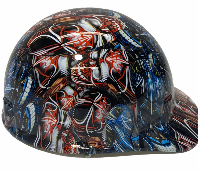 Custom Hydro Dipped Pinstripe Skulls Colored Bump Cap