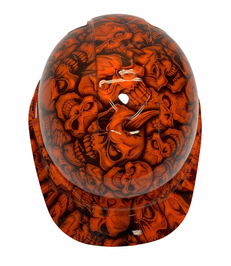 Custom Hydro Dipped Hard Hat Ridgeline Cap Style Custom Orange Insanity Skulls