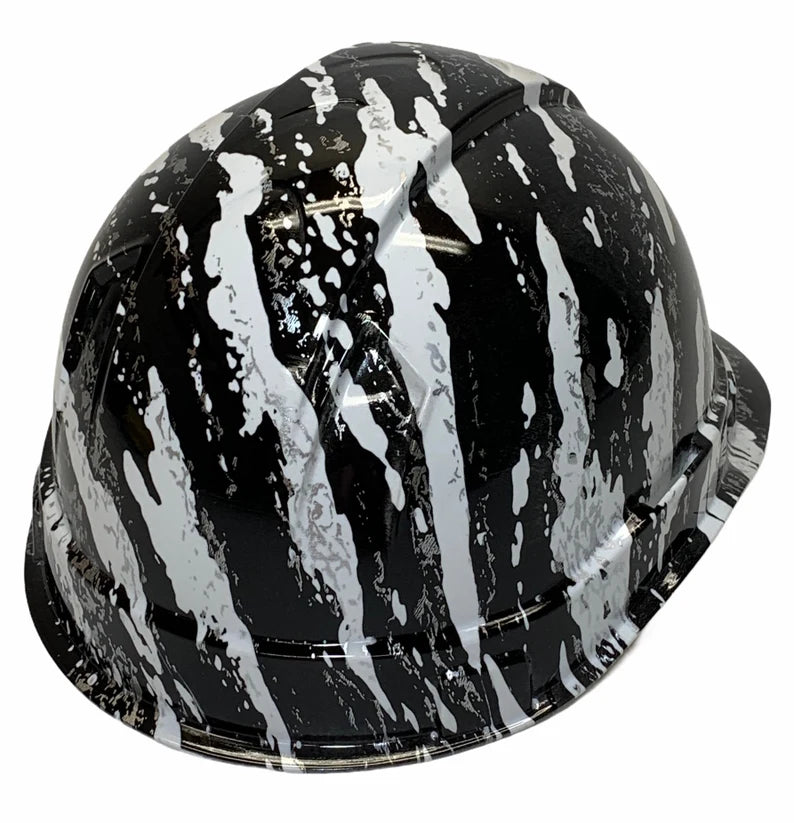 Hard Hat Ridgeline Cap Style Custom Hydro Dipped White Marble Splash