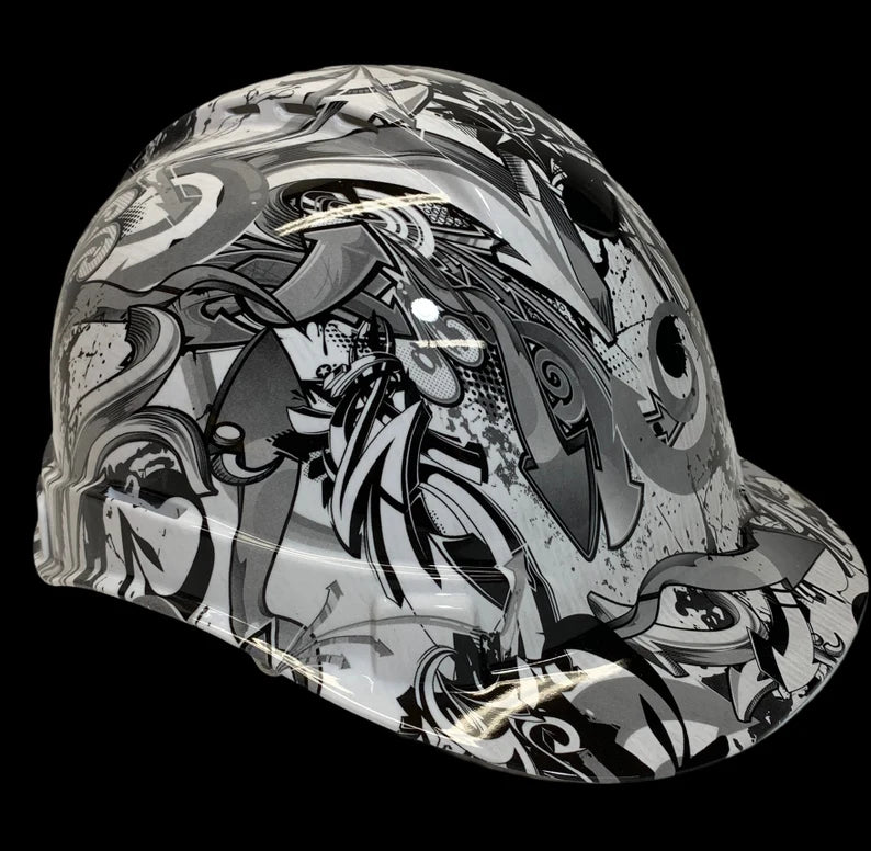 Custom Hydro Dipped White Graffiti Ridgeline Cap Style Hard Hat