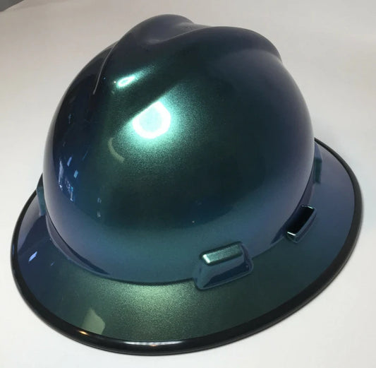 Custom Painted Hard Hat Blue Green Chameleon with Black Edgegard MSA Full Brim