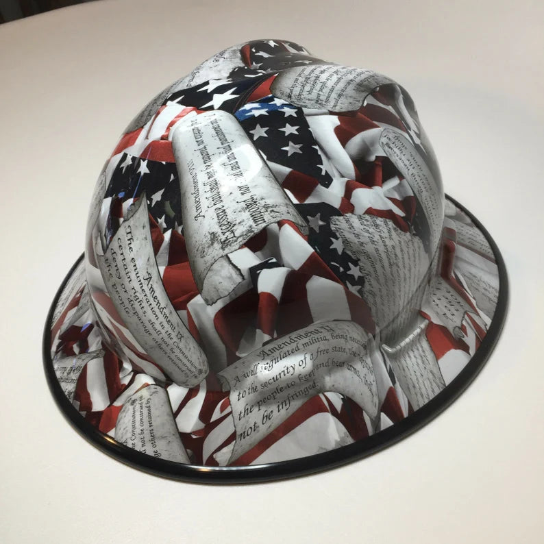 Custom Hard Hat Amendments American Flag with Black Edgegard Full Brim MSA