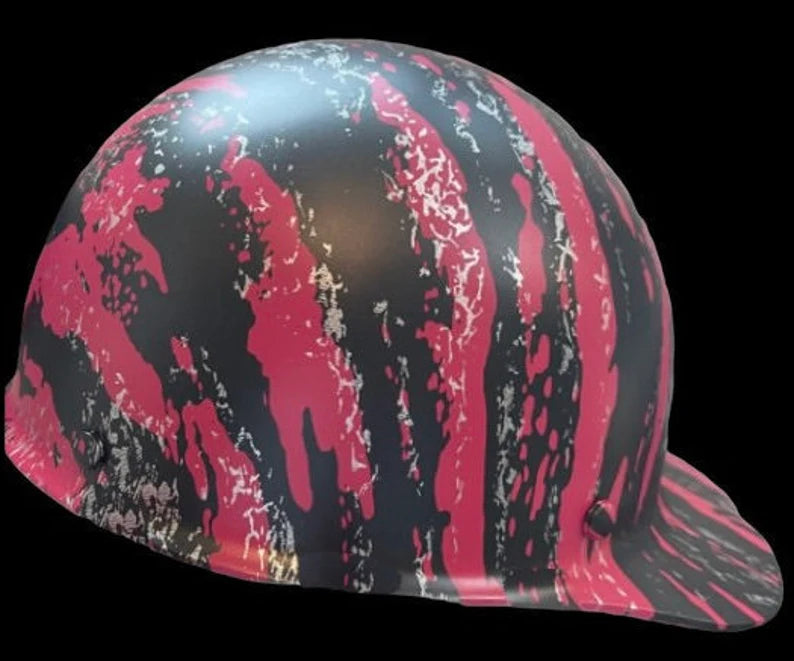 Custom Hard Hat Pink Marble Splash MSA SkullGard Cap Style