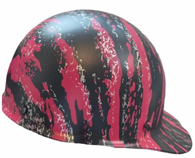 Custom Hard Hat Pink Marble Splash MSA SkullGard Cap Style