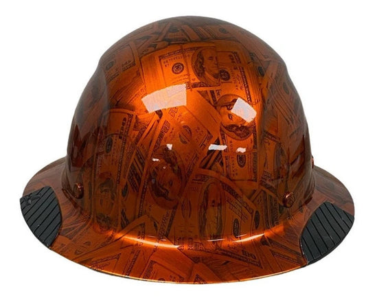 Custom Orange Kandy 100 Dollar Bills Lift DAX Carbon Fiber HDC-15KG Full Brim Hard Hat