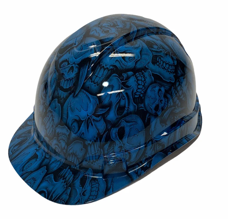 Custom Hard Hat Light Blue Insanity Skulls Skin Cap Style Ridgeline