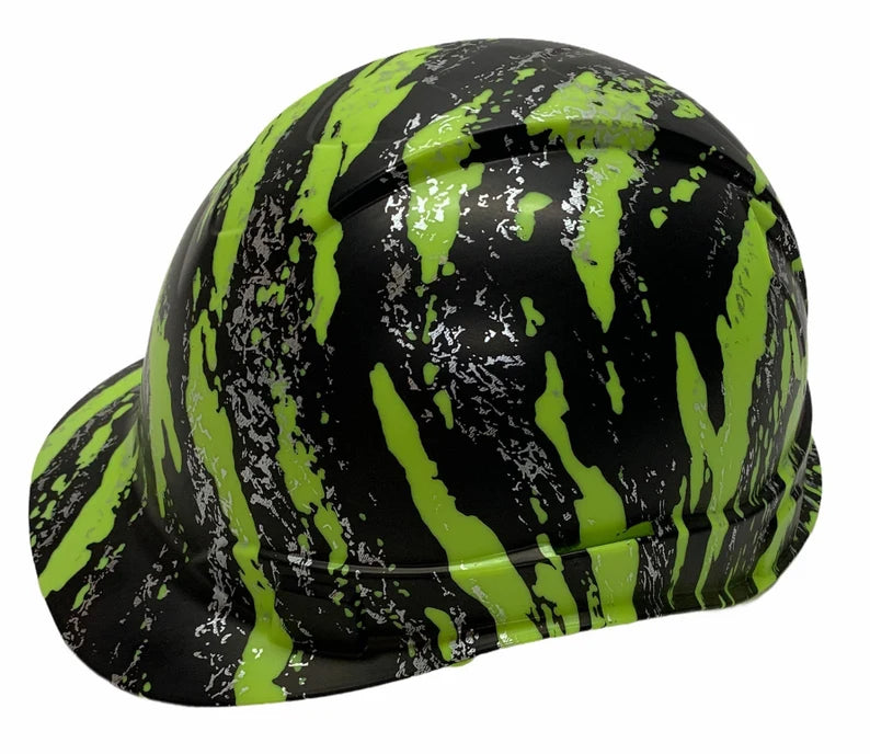 Hard Hat Ridgeline Cap Style Custom Hydro Dipped Hi Vis Green Marble Splash