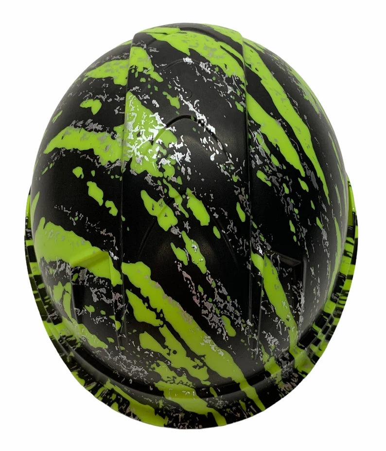 Hard Hat Ridgeline Cap Style Custom Hydro Dipped Hi Vis Green Marble Splash