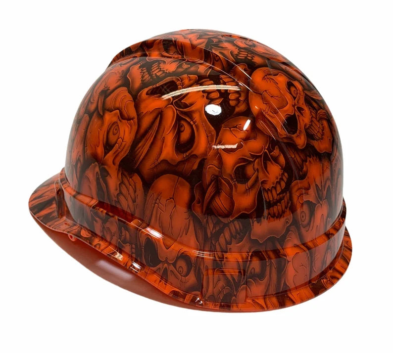 Custom Hydro Dipped Hard Hat Ridgeline Cap Style Custom Orange Insanity Skulls