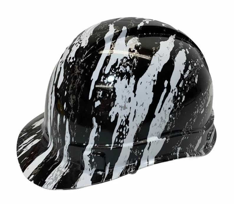 Hard Hat Ridgeline Cap Style Custom Hydro Dipped White Marble Splash