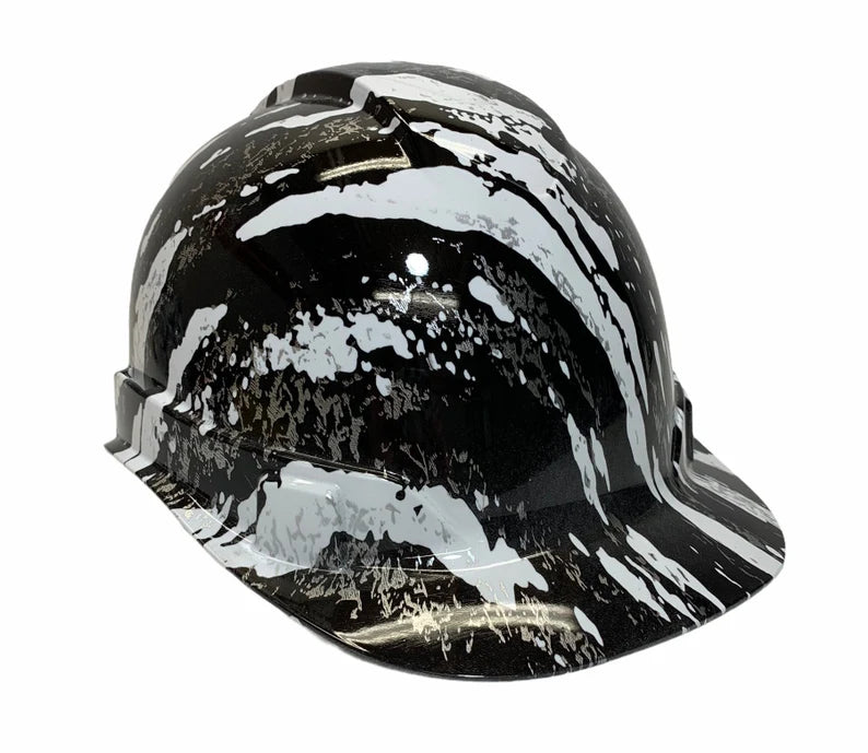 Hard Hat Ridgeline Cap Style Custom Hydro Dipped White Marble Splash