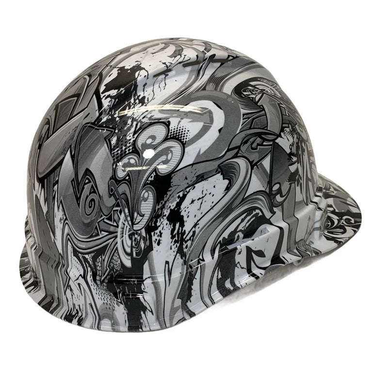 Custom Hydro Dipped White Graffiti Ridgeline Cap Style Hard Hat