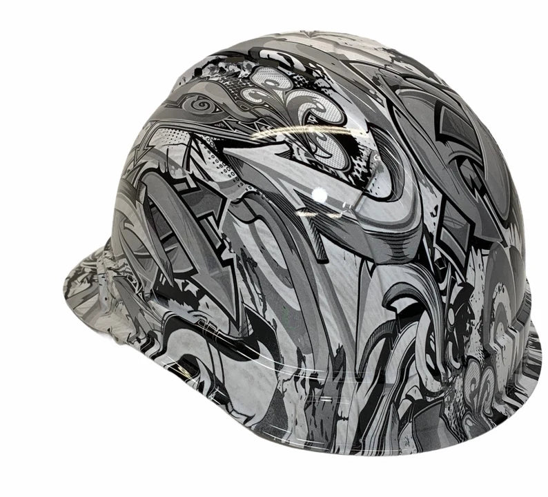 Custom Hydro Dipped White Graffiti Ridgeline Cap Style Hard Hat