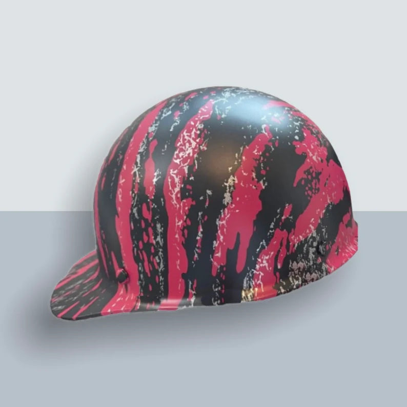 Custom Hard Hat Pink Marble Splash MSA SkullGard Cap Style