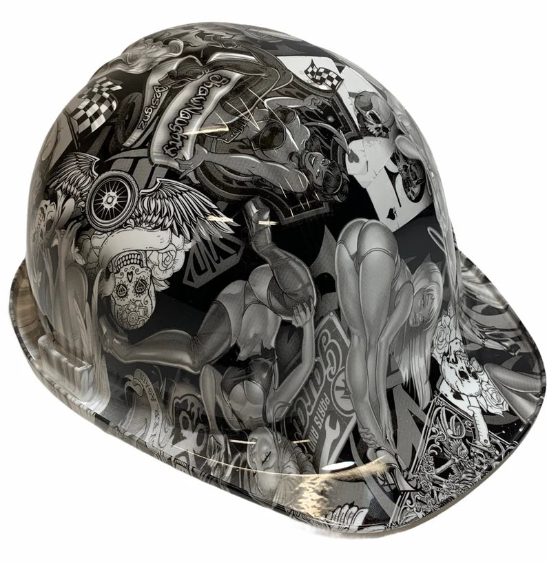 Custom Hard Hat SL Series Cap Style Custom Hydro Dipped White Naughty Boy