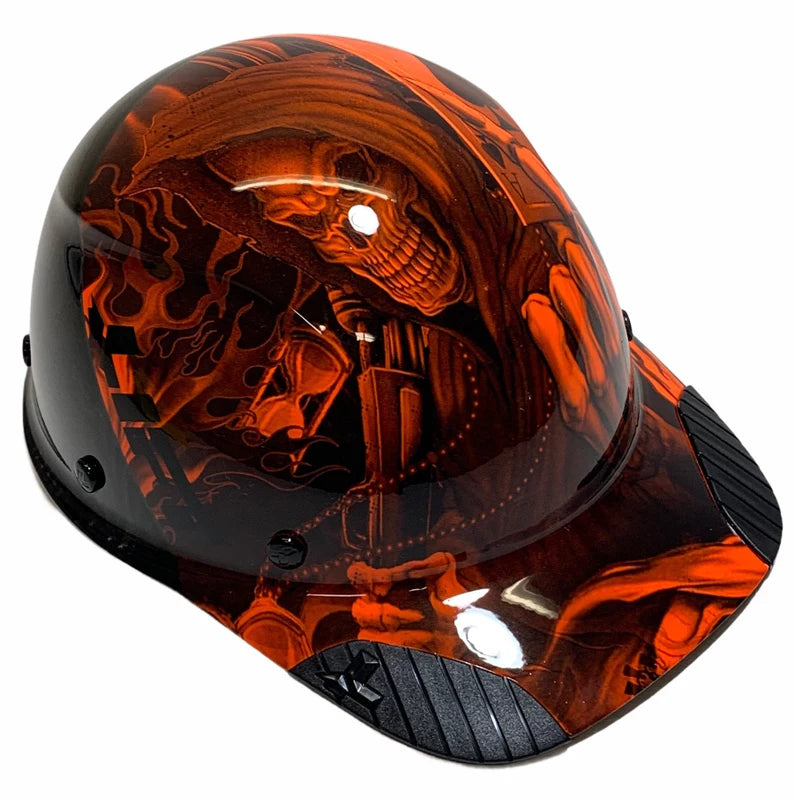 Custom Hydro Dipped Black and Orange Ace of Skulls Lift DAX Fifty 50 Carbon Fiber HDC50C-19OC Cap Style Hard Hat