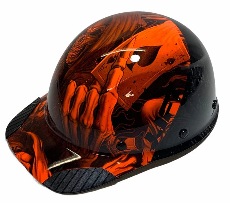 Custom Hydro Dipped Black and Orange Ace of Skulls Lift DAX Fifty 50 Carbon Fiber HDC50C-19OC Cap Style Hard Hat