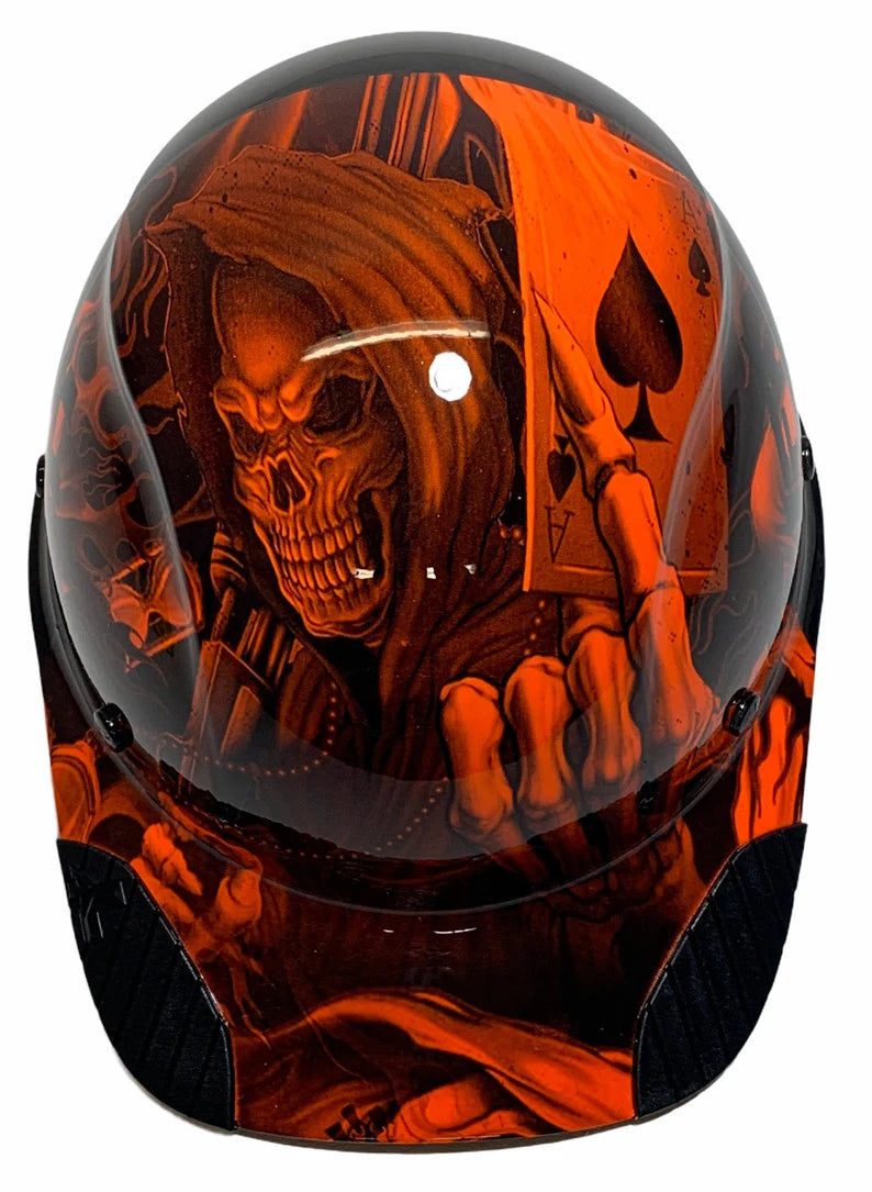 Custom Hydro Dipped Black and Orange Ace of Skulls Lift DAX Fifty 50 Carbon Fiber HDC50C-19OC Cap Style Hard Hat