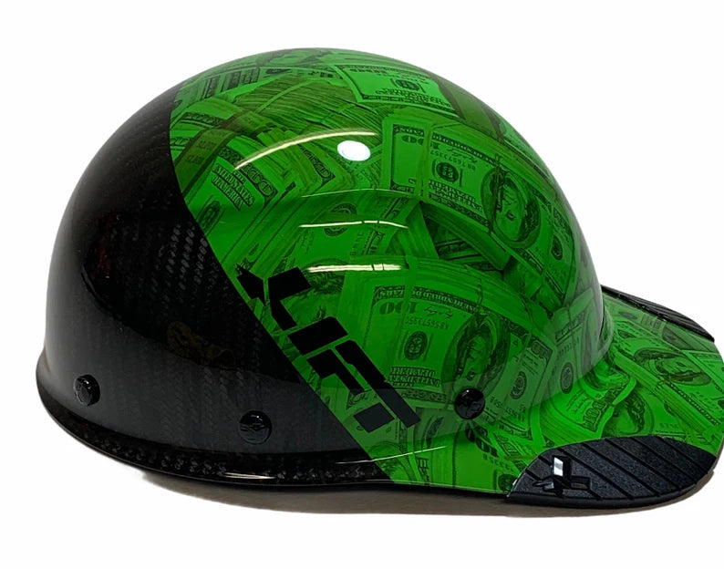 Custom Hydro Dipped Black and Green 100 Stacks Lift DAX Fifty 50 Carbon Fiber HDC50C-20GC Cap Style Hard Hat