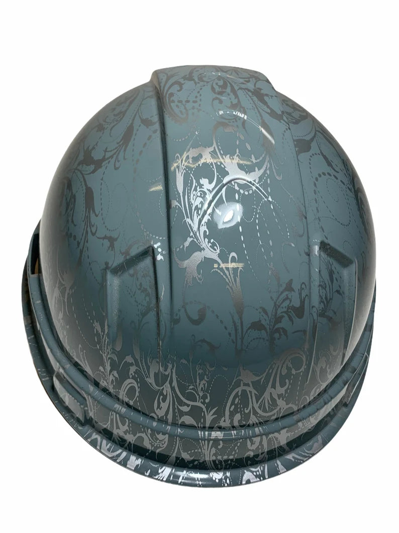 Custom Hard Hat Hydro Dipped Gray Lilies Ridgeline Cap Style