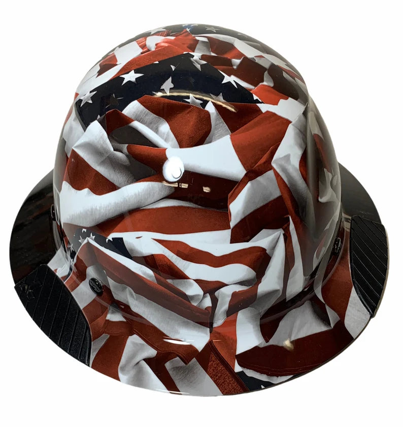 Custom Hydro Dipped Black and White American Flags Lift DAX Fifty 50 Carbon Fiber HDF50C-19WC Full Brim Hard Hat