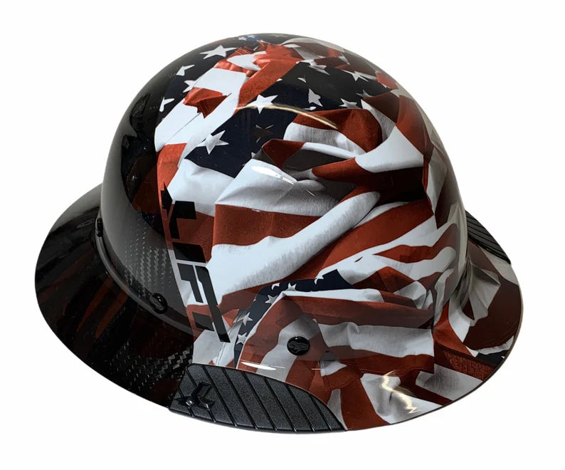 Custom Hydro Dipped Black and White American Flags Lift DAX Fifty 50 Carbon Fiber HDF50C-19WC Full Brim Hard Hat