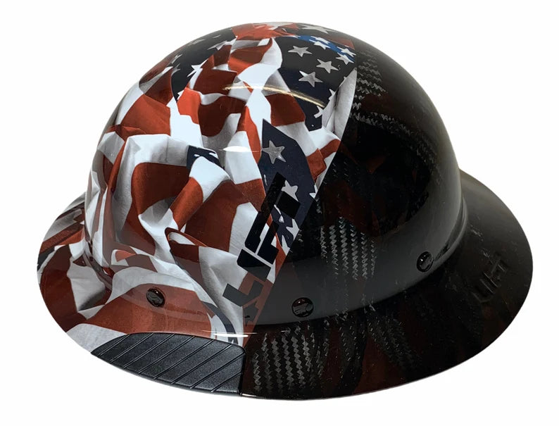 Custom Hydro Dipped Black and White American Flags Lift DAX Fifty 50 Carbon Fiber HDF50C-19WC Full Brim Hard Hat