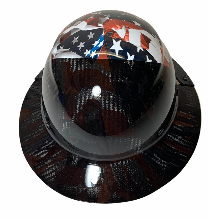 Custom Hydro Dipped Black and White American Flags Lift DAX Fifty 50 Carbon Fiber HDF50C-19WC Full Brim Hard Hat