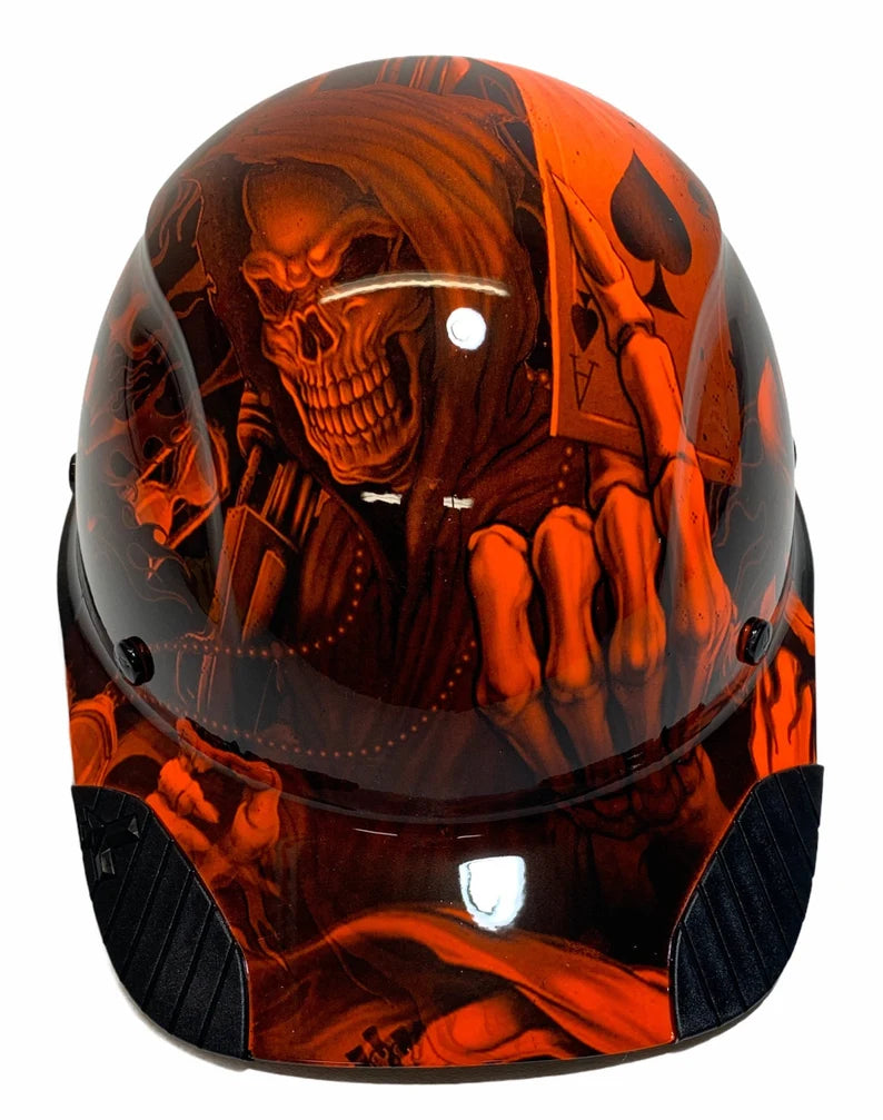 Custom Hydro Dipped Black and Orange Ace of Skulls Lift DAX Fifty 50 Carbon Fiber HDC50C-19OC Cap Style Hard Hat