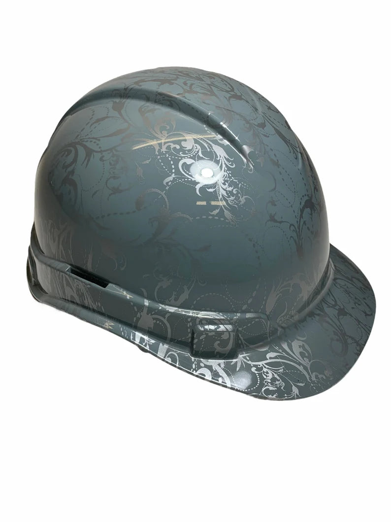 Custom Hard Hat Hydro Dipped Gray Lilies Ridgeline Cap Style