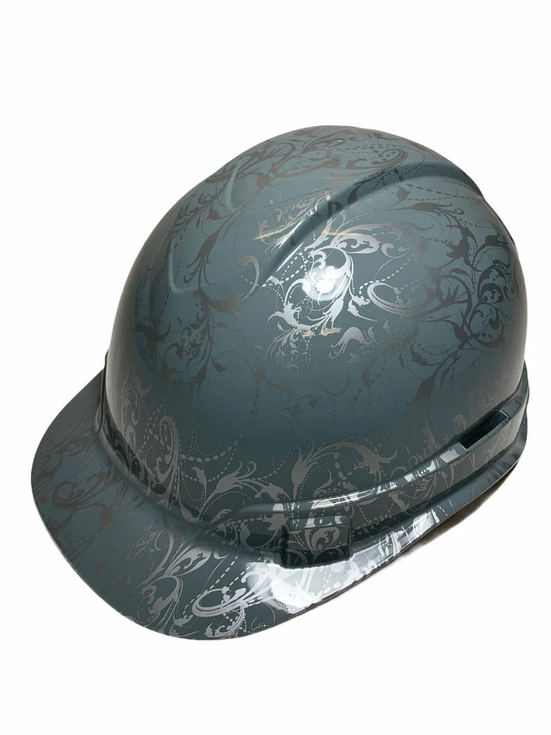 Custom Hard Hat Hydro Dipped Gray Lilies Ridgeline Cap Style