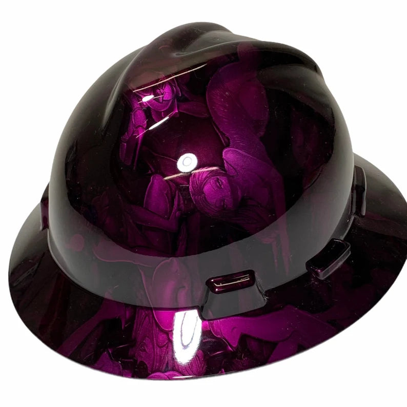 Custom Hard Hat Deep Purple Kandy No Evil Naughty MSA V-Gard Full Brim