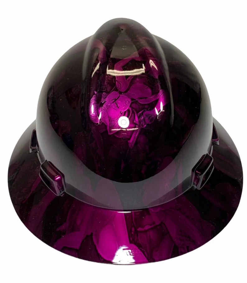 Custom Hard Hat Deep Purple Kandy No Evil Naughty MSA V-Gard Full Brim