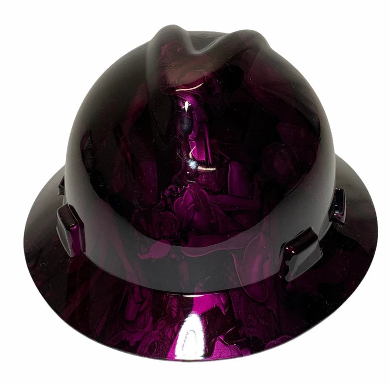 Custom Hard Hat Deep Purple Kandy No Evil Naughty MSA V-Gard Full Brim