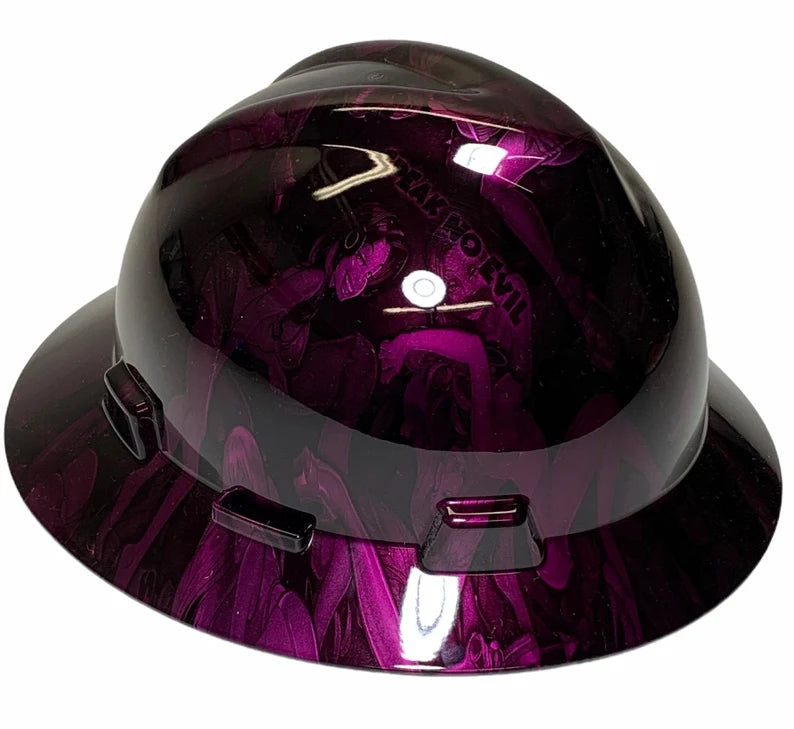 Custom Hard Hat Deep Purple Kandy No Evil Naughty MSA V-Gard Full Brim