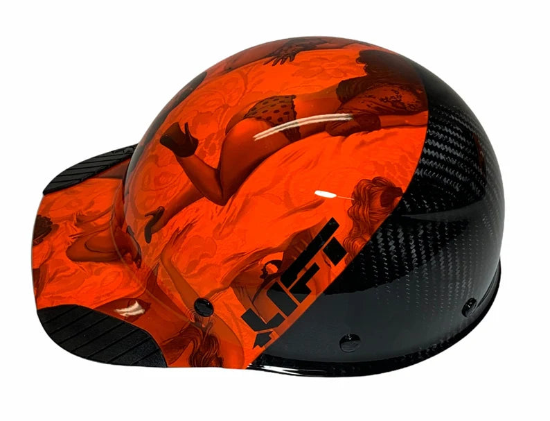 Custom Hydro Dipped Black and Orange Pin Up Girls Lift DAX Fifty 50 Carbon Fiber HDC50C-19OC Cap Style Hard Hat