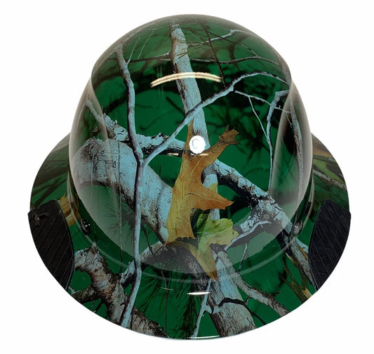 Custom Hydro Dip Green Vista Camo Lift Fiber Resin Full Brim Hard Hat