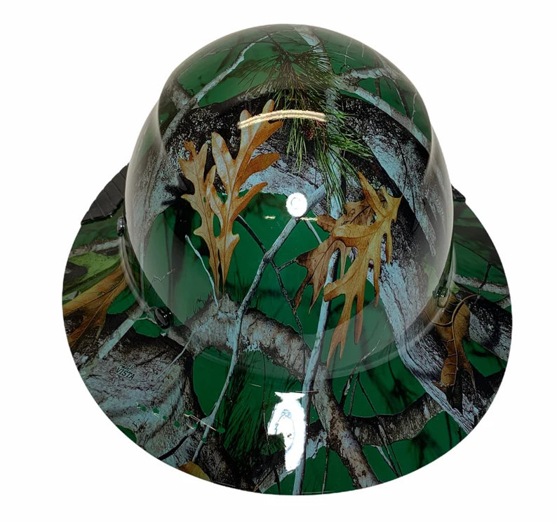 Custom Hydro Dip Green Vista Camo Lift Fiber Resin Full Brim Hard Hat