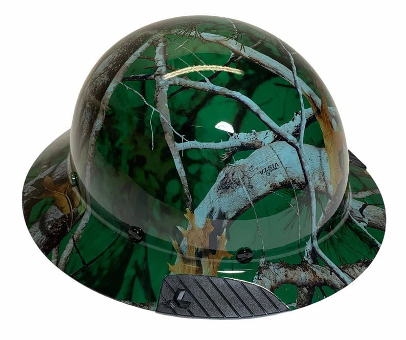 Custom Hydro Dip Green Vista Camo Lift Fiber Resin Full Brim Hard Hat