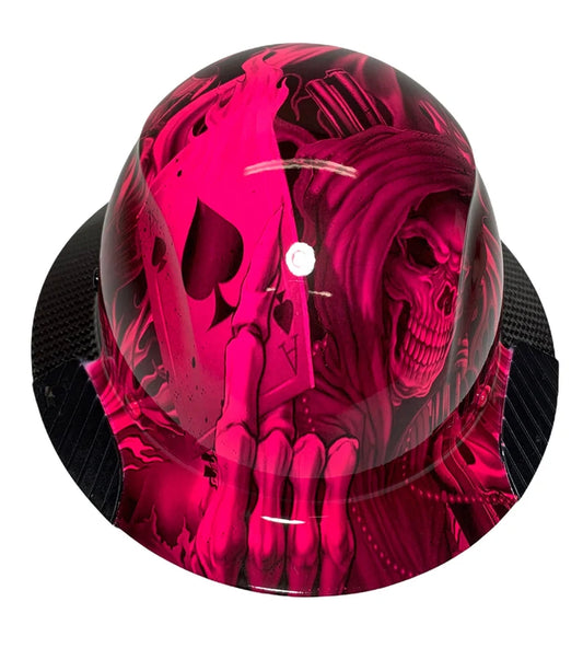 Custom Hydro Dipped Black and Hot Pink Ace of Skulls Lift DAX Fifty 50 Carbon Fiber HDF50C-19OC Full Brim Hard Hat