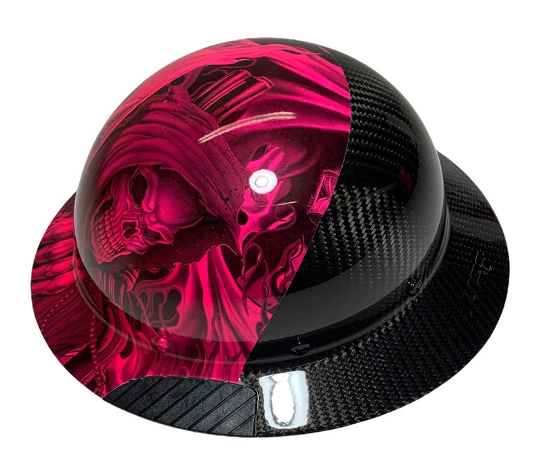 Custom Hydro Dipped Black and Hot Pink Ace of Skulls Lift DAX Fifty 50 Carbon Fiber HDF50C-19OC Full Brim Hard Hat