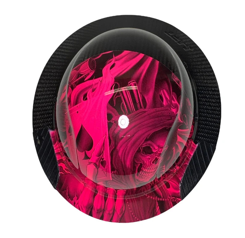 Custom Hydro Dipped Black and Hot Pink Ace of Skulls Lift DAX Fifty 50 Carbon Fiber HDF50C-19OC Full Brim Hard Hat