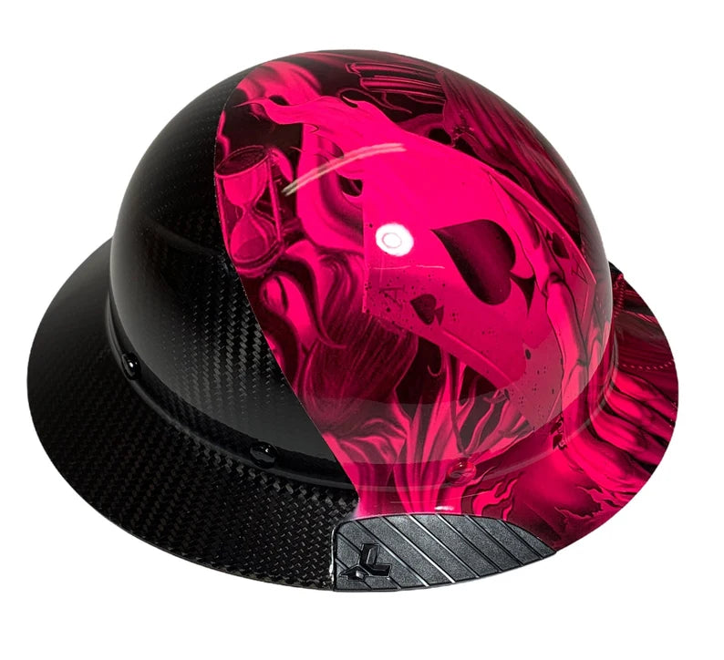 Custom Hydro Dipped Black and Hot Pink Ace of Skulls Lift DAX Fifty 50 Carbon Fiber HDF50C-19OC Full Brim Hard Hat